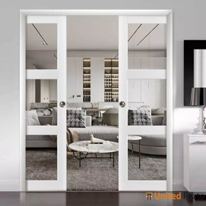 Sliding French Pocket Door with Clear Glass | Solid Wood Interior Bedroom Sturdy Doors | Buy Doors Online