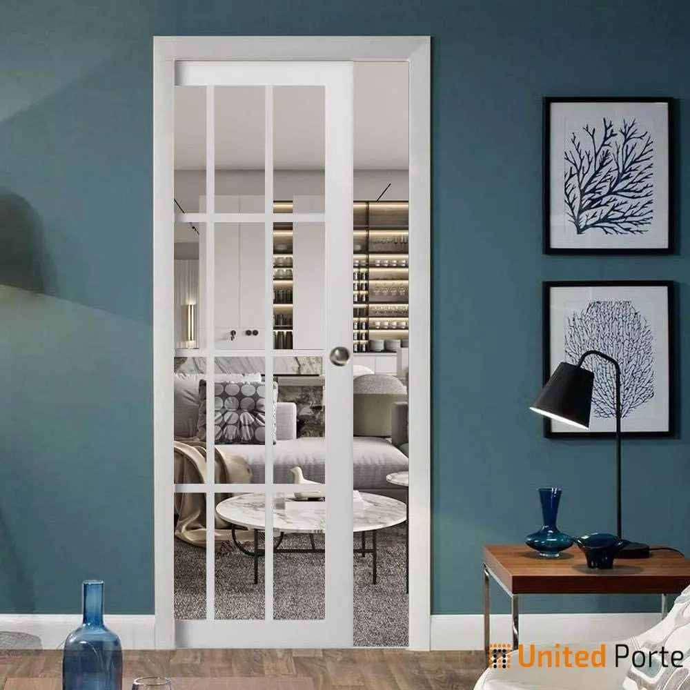 Sliding French Pocket Door with Clear Glass | Solid Wood Interior Bedroom Sturdy Doors | Felicia 3355