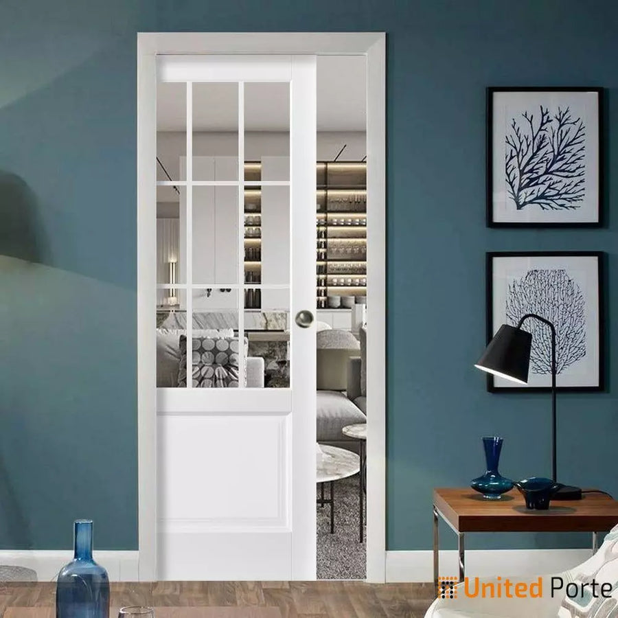 Sliding French Pocket Door with Clear Glass | Solid Wood Interior Bedroom Sturdy Doors | Felicia 3599