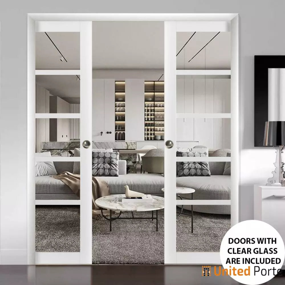 Sliding French Pocket Door with Clear Glass | Solid Wood Interior Bedroom Sturdy Doors | Quadro 4522