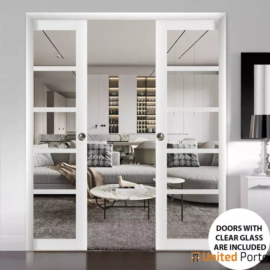 Sliding French Pocket Door with Clear Glass | Solid Wood Interior Bedroom Sturdy Doors | Quadro 4522