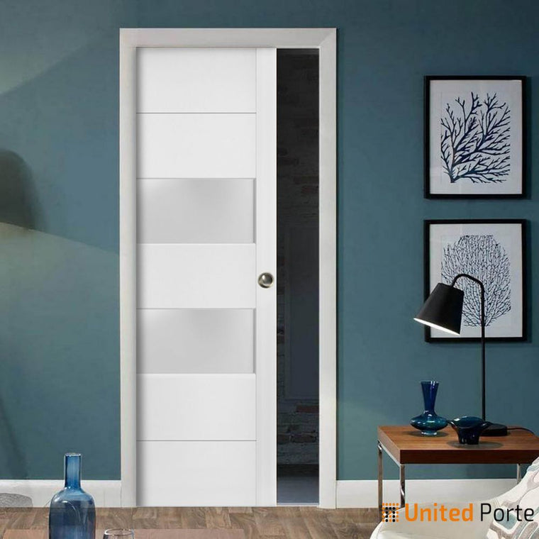 Sliding French Pocket Door with Frosted Glass | Solid Wood Interior Bedroom Sturdy Doors | Lucia 4010