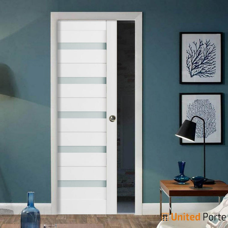 Sliding French Pocket Door with Frosted Glass | Solid Wood Interior Bedroom Sturdy Doors | Quadro 4445