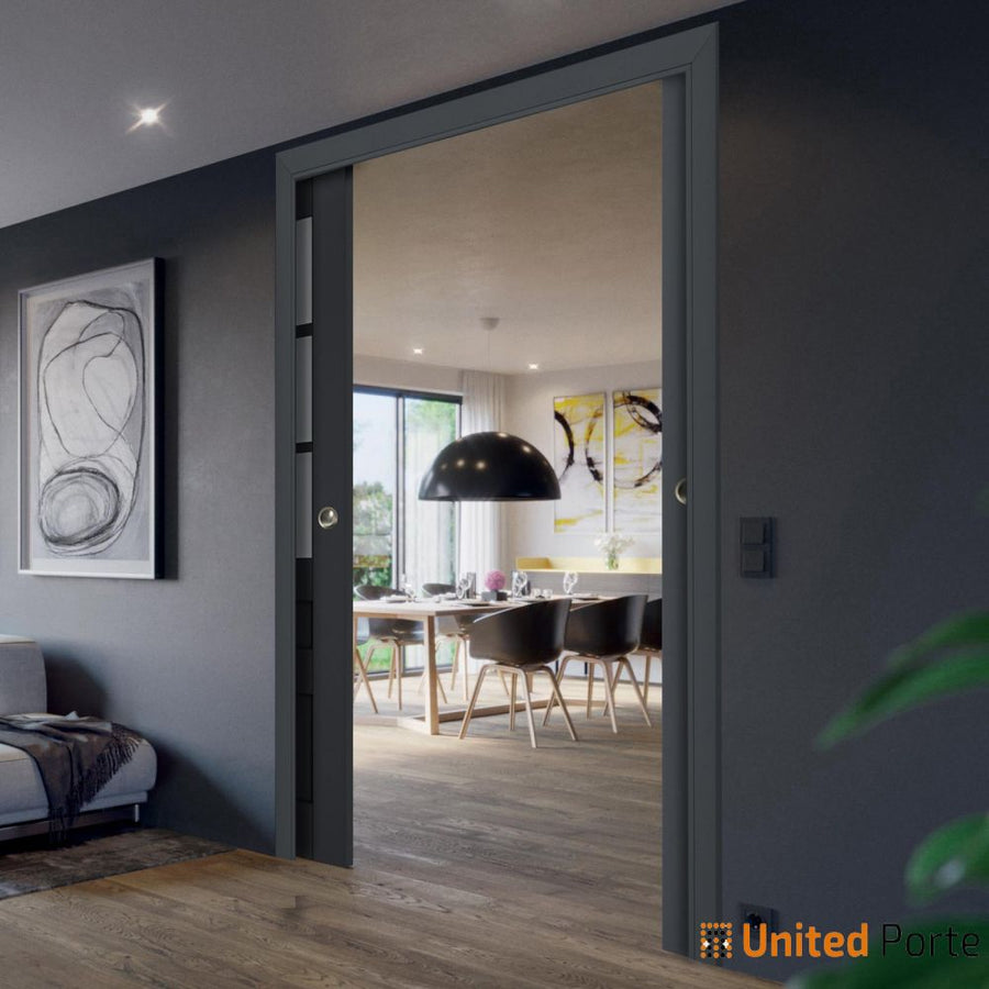 Sliding French Pocket Door with Frosted Glass | Solid Wood Interior Bedroom Sturdy Doors | Veregio 7339