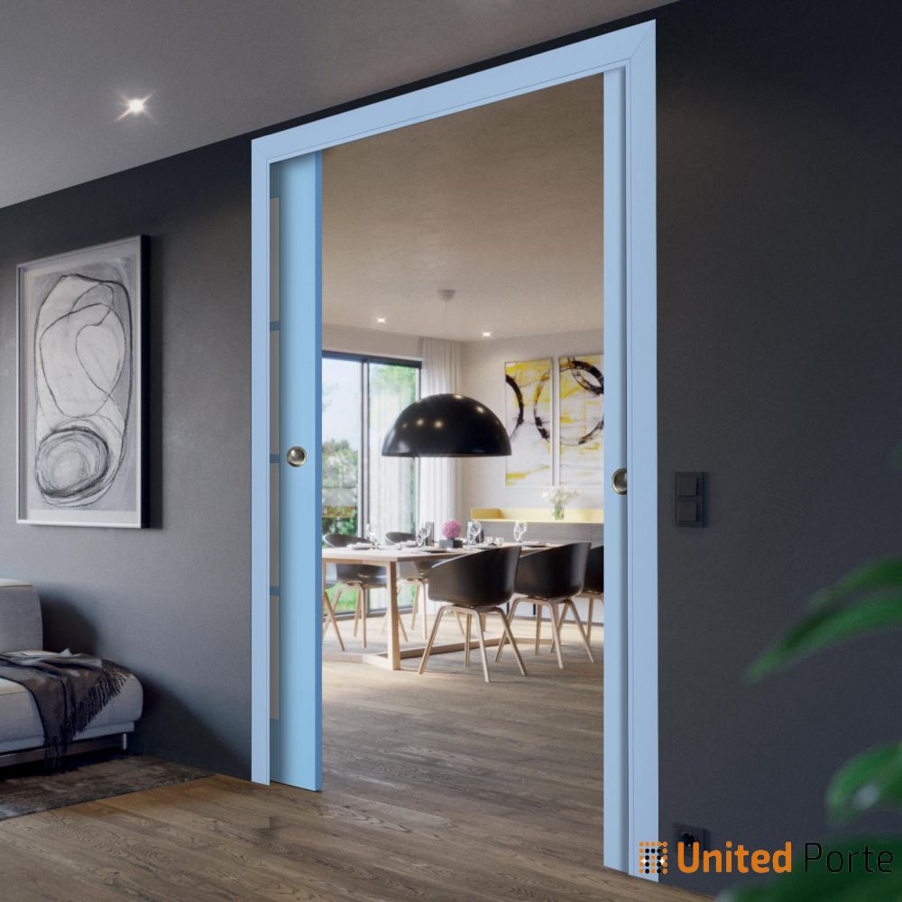 Sliding French Pocket Door with Frosted Glass | Solid Wood Interior Bedroom Sturdy Doors | Veregio 7412