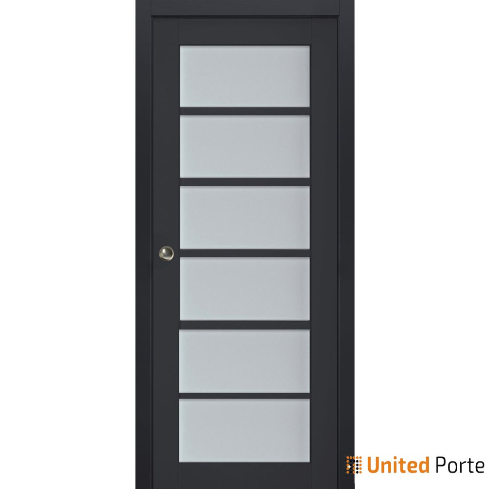 Sliding French Pocket Door with Frosted Glass Solid Wood Interior