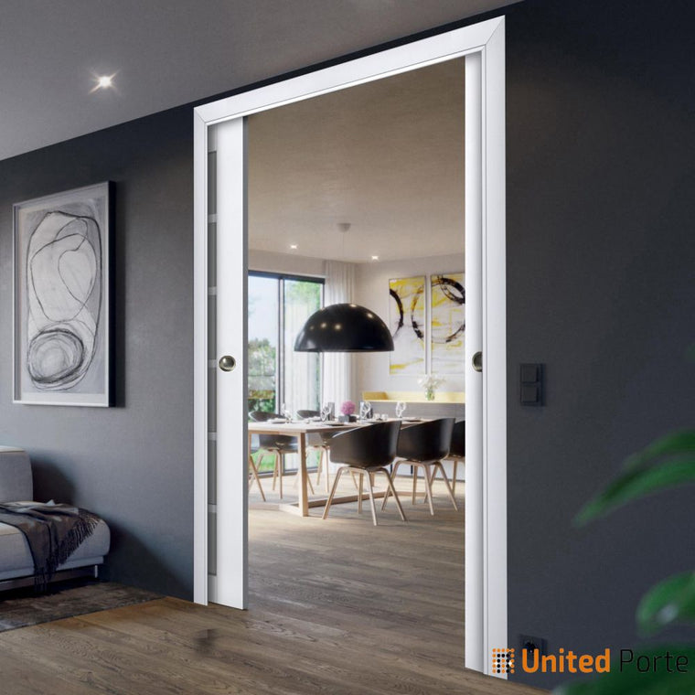 Sliding French Pocket Door with Frosted Glass | Solid Wood Interior Bedroom Sturdy Doors | Veregio 7602