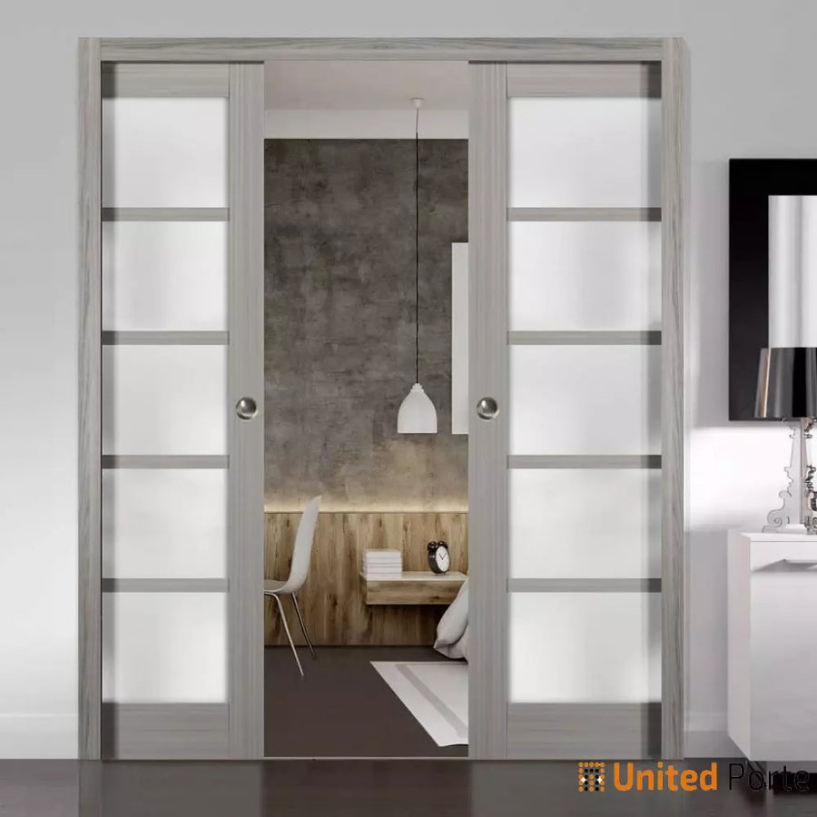 Sliding French Pocket Door with Frosted Opaque Glass | Solid Panel Interior Doors | Quadro 4002