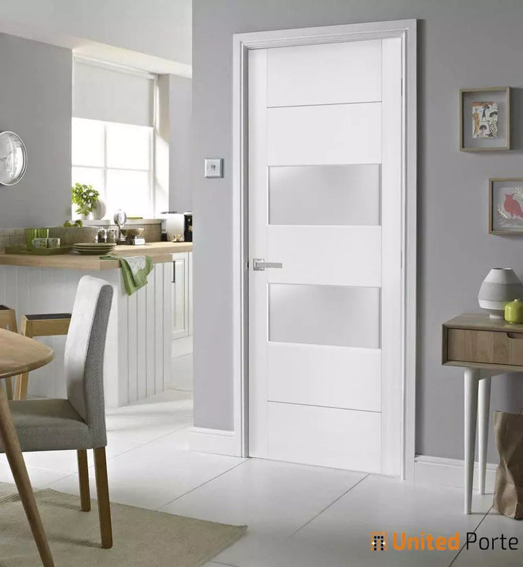 Solid French Door with Frosted Glass | Bathroom Bedroom Sturdy Doors | Lucia 4010