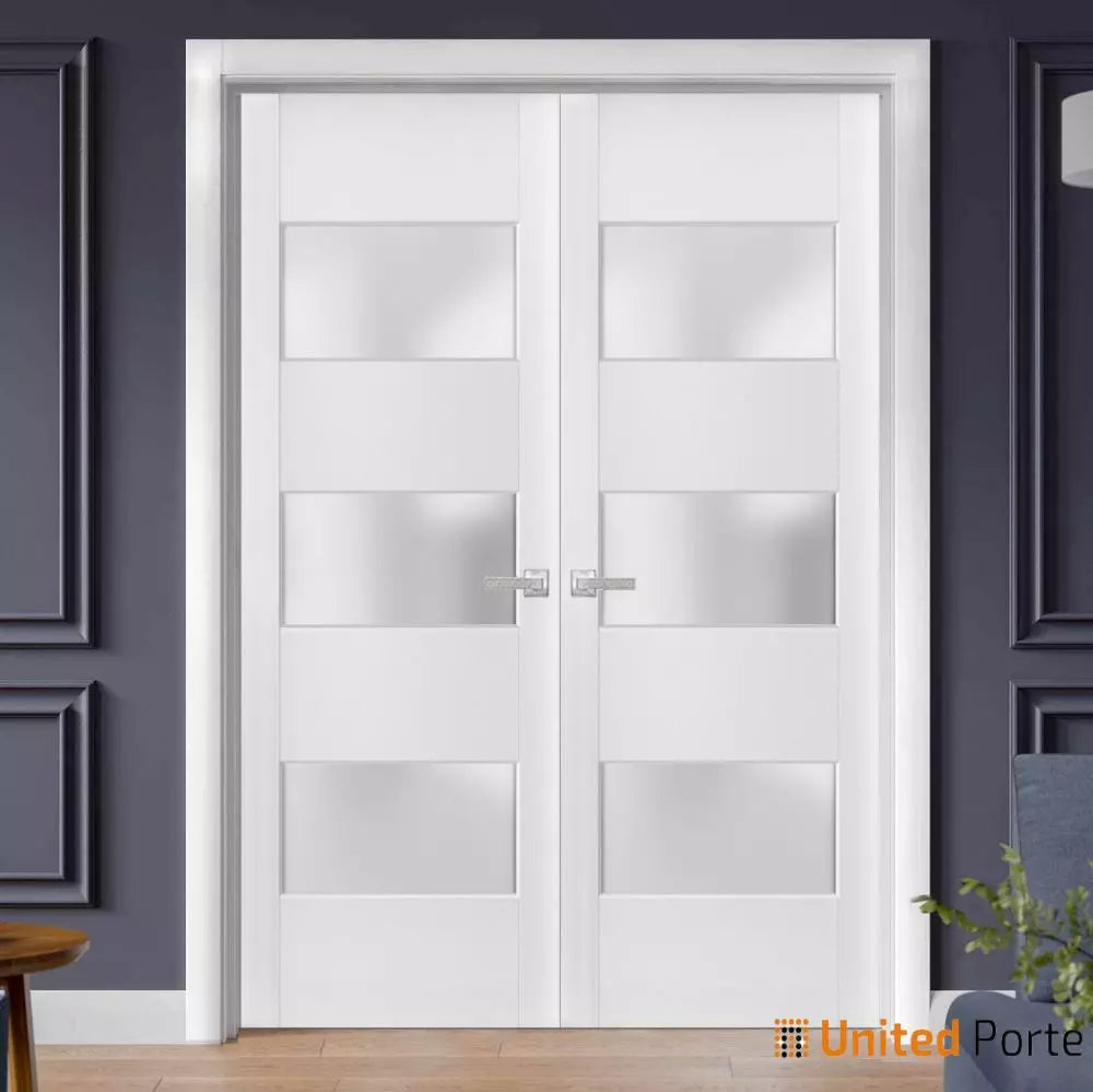 Solid French Door with Frosted Glass | Bathroom Bedroom Sturdy Doors | Lucia 4070