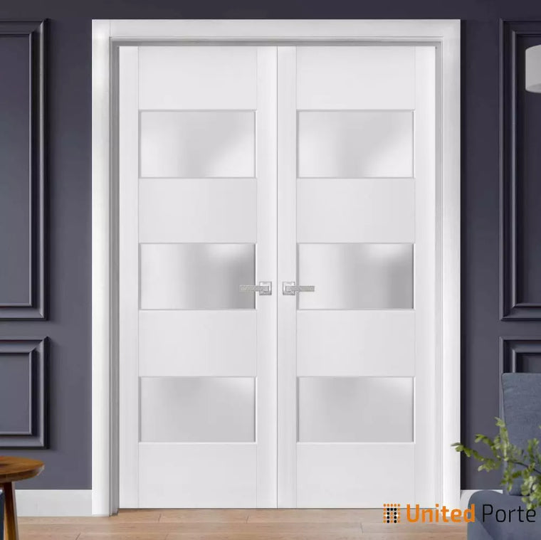 Solid French Door with Frosted Glass | Bathroom Bedroom Sturdy Doors | Lucia 4070