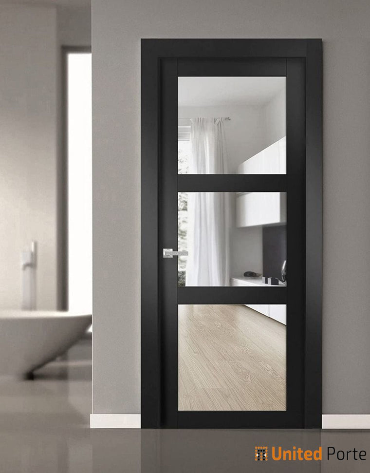 Solid French Interior Doors with Clear Glass | Bathroom Bedroom Sturdy Doors | Lucia 2555