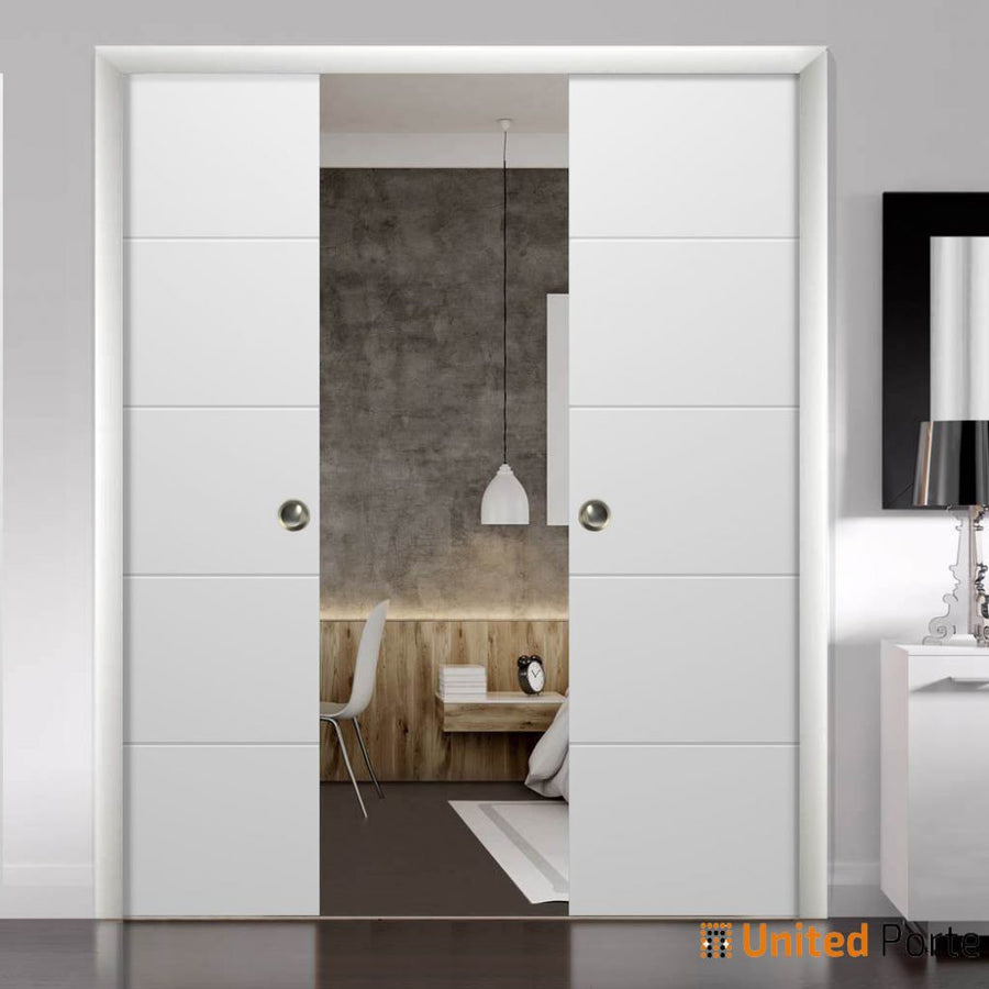 Modern Pocket Doors with Decorative Panels | Solid Wood Interior Bedroom Sliding Closet  Door | Planum 0770