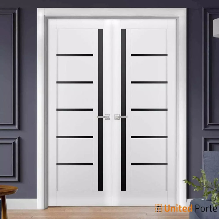 Solid Interior French Door with Black Glass | Bathroom Bedroom Sturdy Doors | Quadro 4588