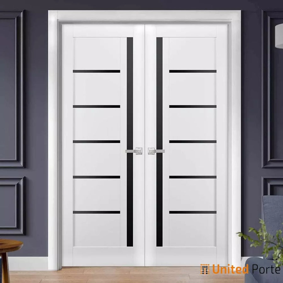 Solid Interior French Door with Black Glass | Bathroom Bedroom Sturdy Doors | Quadro 4588