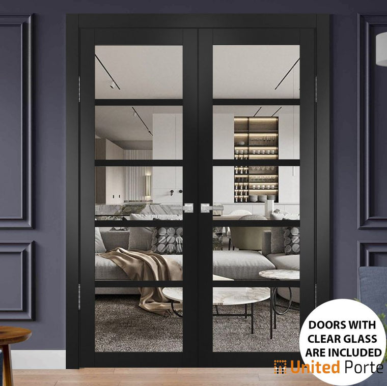 Solid Interior French Door with Clear Glass | Closet Bedroom Sturdy Doors | Quadro 4522
