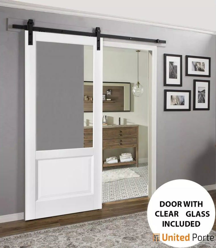 Sturdy Barn Door with Clear Glass | Solid Panel Interior Doors | Lucia 1533