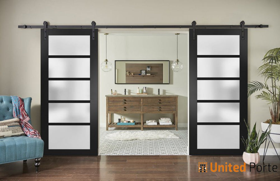 Sturdy Barn Door with Frosted Opaque Glass | Solid Panel Interior Doors | Quadro 4002