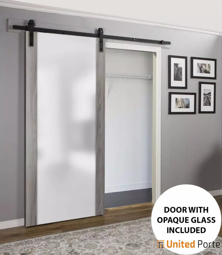 Sturdy Barn Door  with Frosted Tempered Glass | Modern Solid Panel Interior Doors | Planum 4114