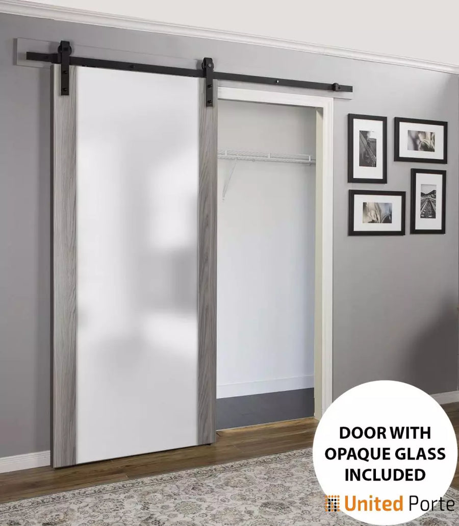 Sturdy Barn Door  with Frosted Tempered Glass | Modern Solid Panel Interior Doors | Planum 4114
