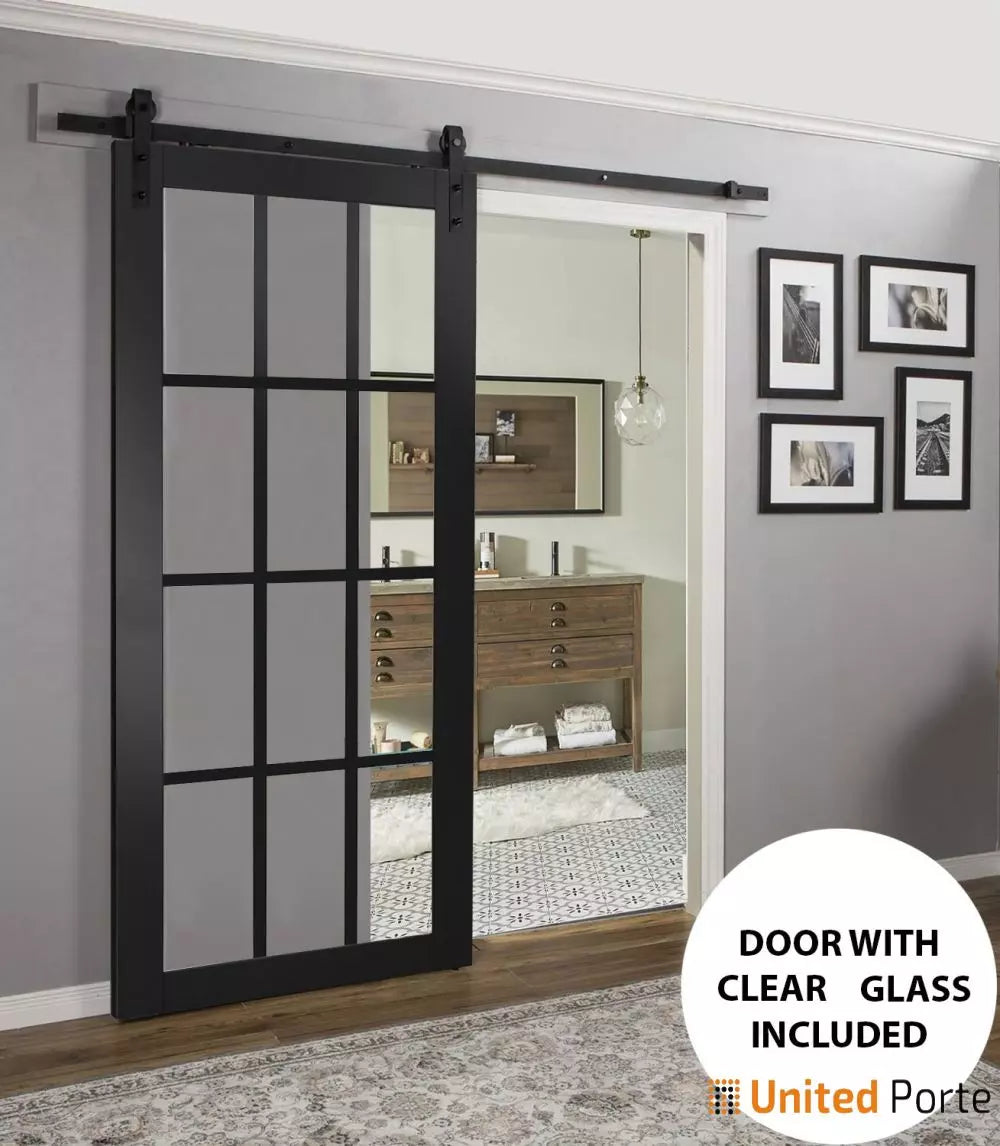 Sturdy French Barn Door with Clear Glass | Solid Panel Interior Doors | Felicia 3355
